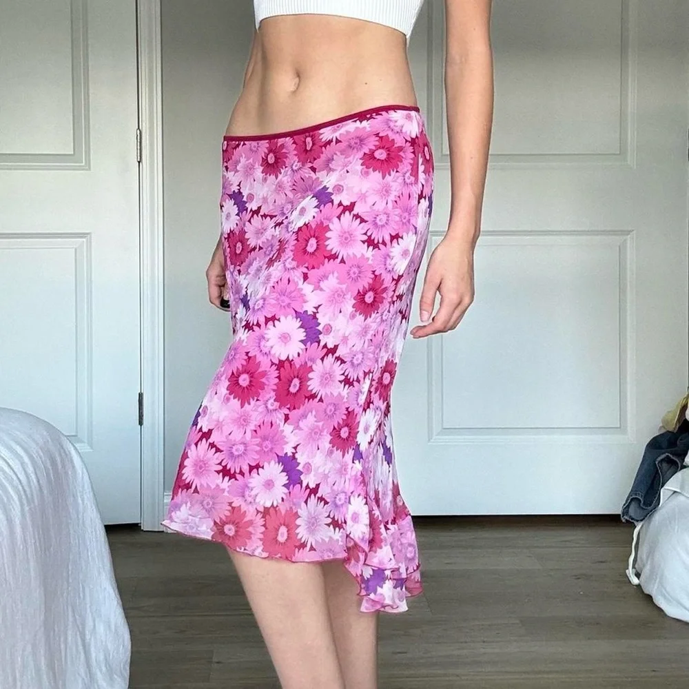 Vintage midi pink floral skirt - Picture 2 of 8